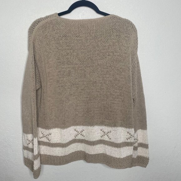 Pure Handknit Knit Chunky Cardigan Sweater Womens L/XL Beige Brown Thick Cotton - Picture 4 of 6